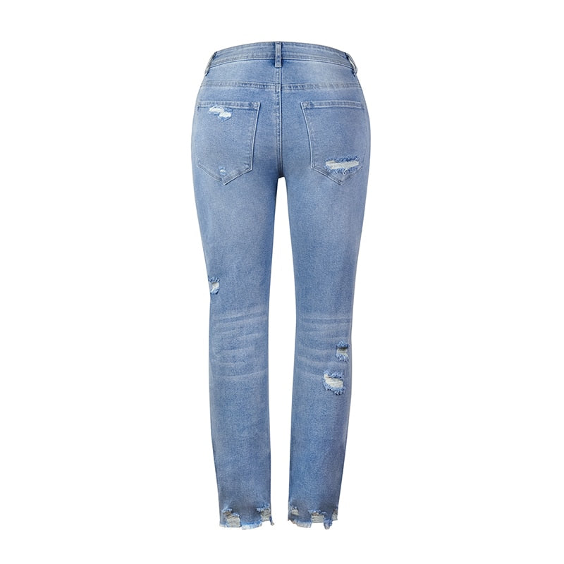 Blue Hight Waist Ripped Casual Denim Pencil Pants | CozyCouture® - Stringspeed