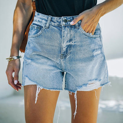 High Waisted Ripped Blue Shorts | CozyCouture® - Stringspeed