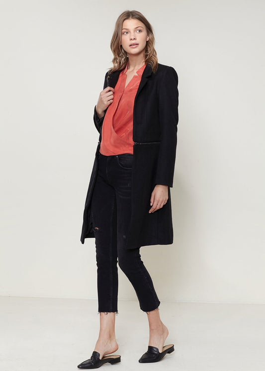 Women's Wool-blended Open Front Jacket In Black | CozyCouture® - Stringspeed