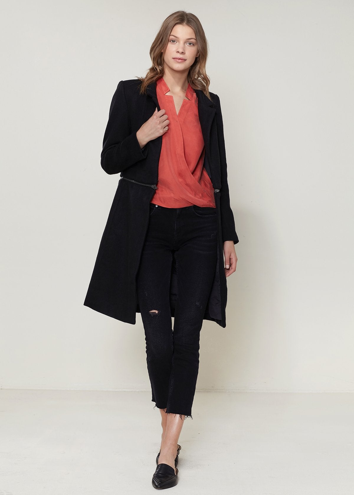 Women's Wool-blended Open Front Jacket In Black | CozyCouture® - Stringspeed