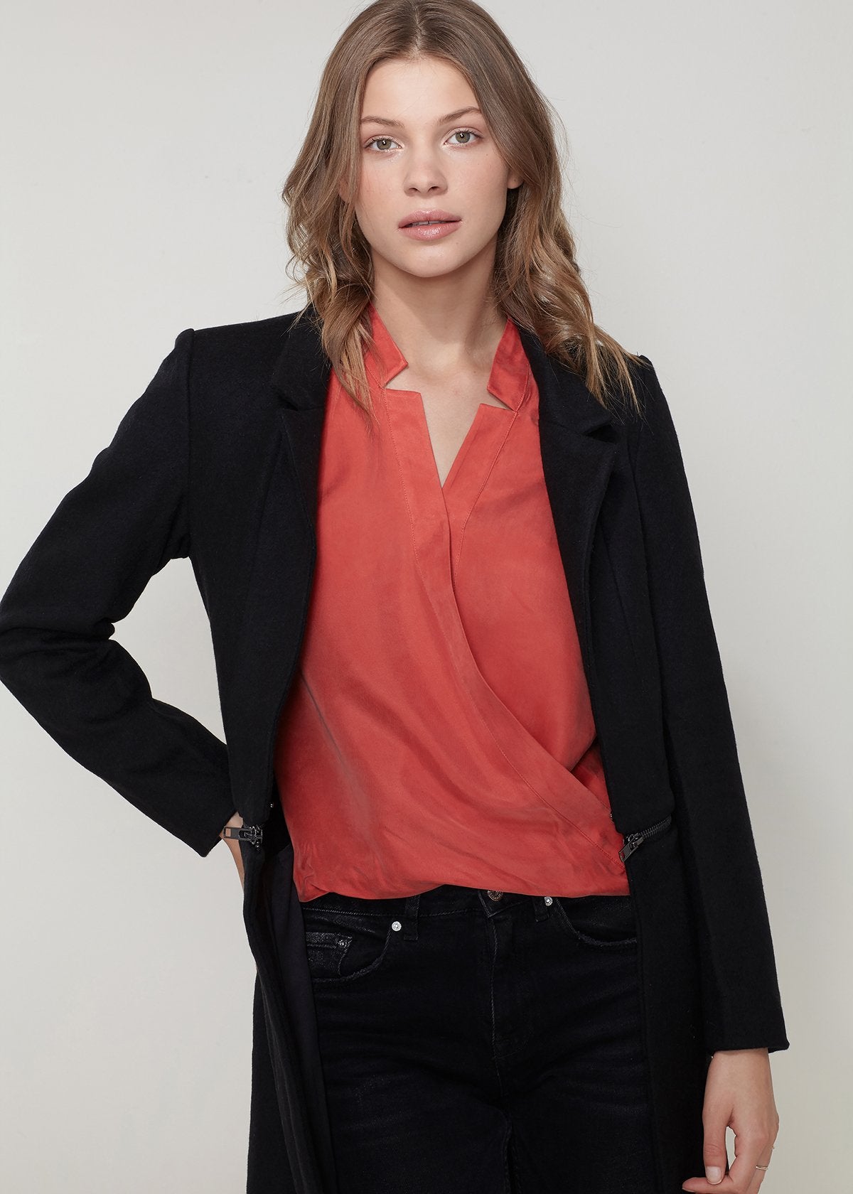 Women's Wool-blended Open Front Jacket In Black | CozyCouture® - Stringspeed