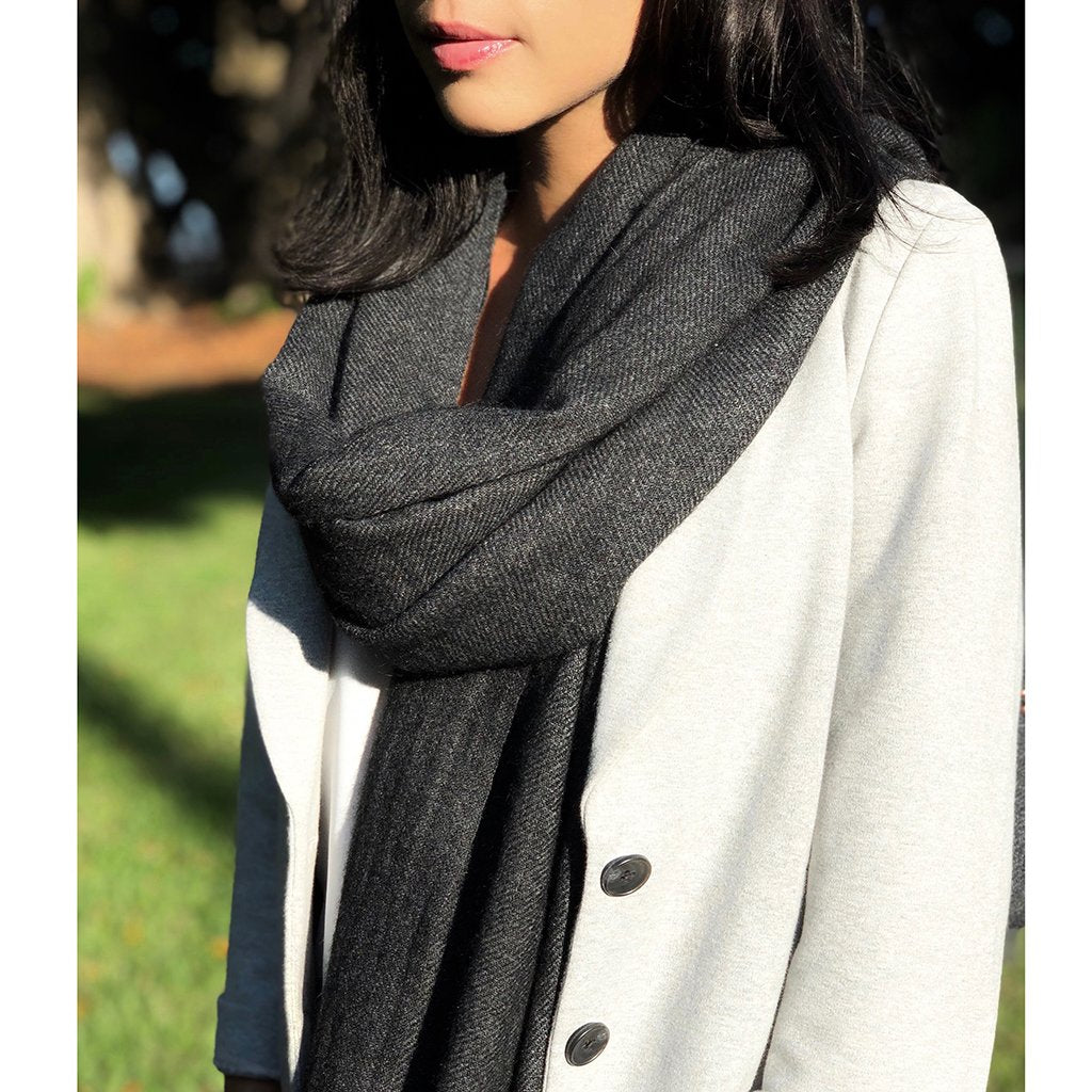 Black Handloom  Cashmere Scarf | CozyCouture® - Stringspeed