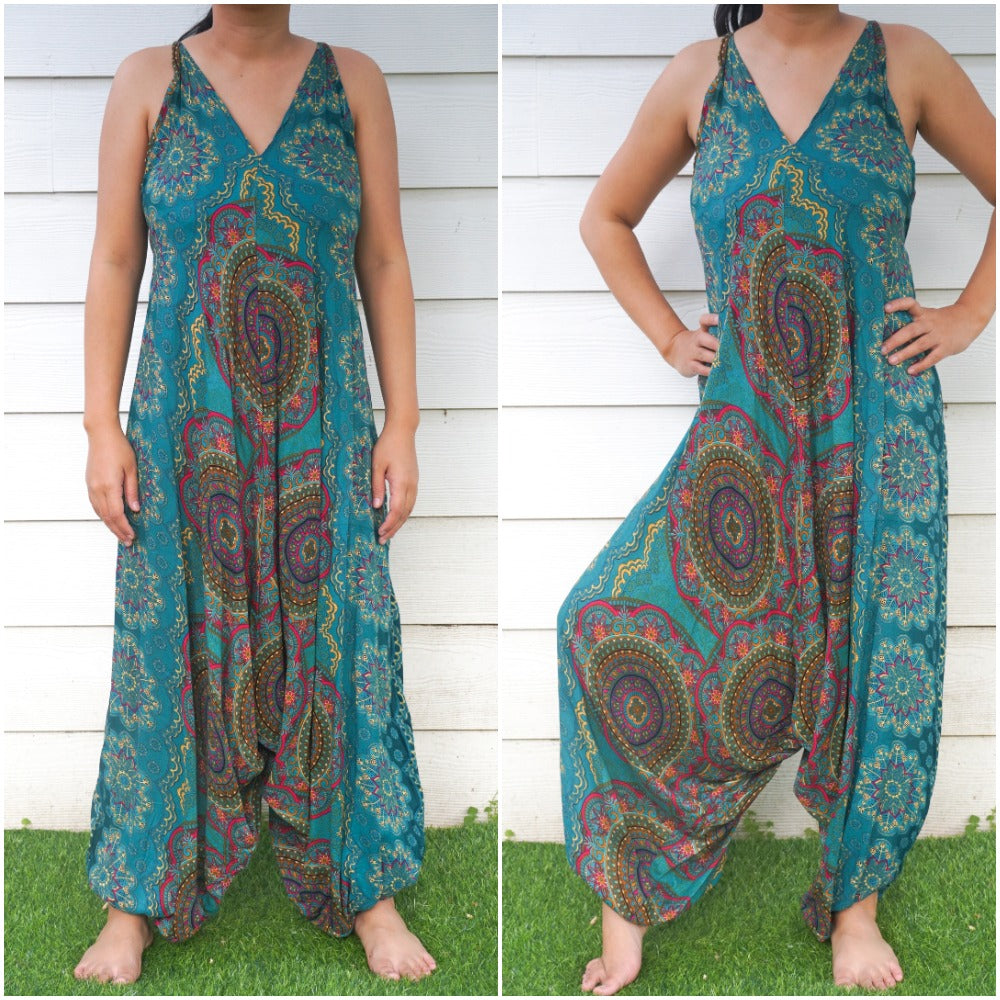 Teal Mandala Hippie Jumpsuit | CozyCouture® - Stringspeed