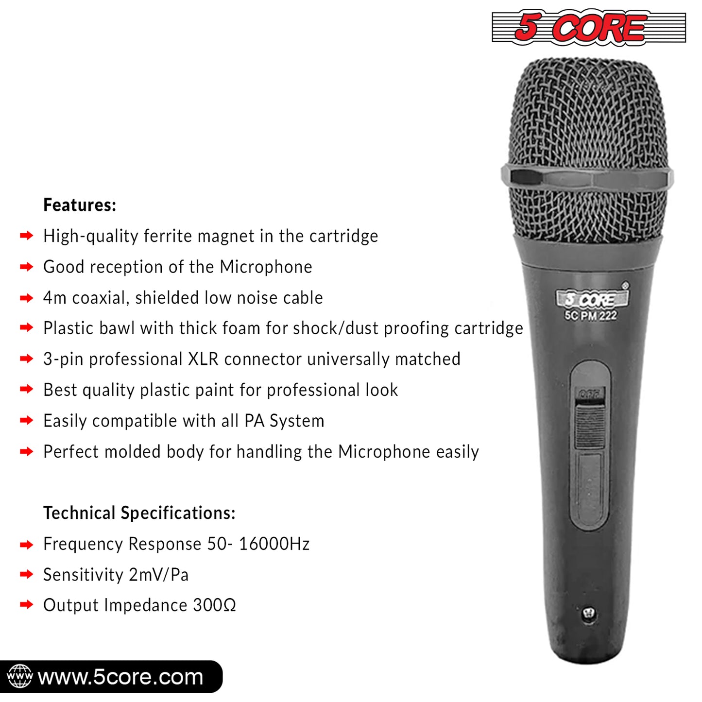 5 Core Professional Dynamic Cardiod Microphone | EastTone® - Stringspeed