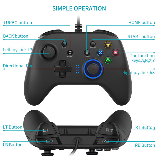 Wired Gaming Controller Joystick Gamepad with Dual-Vibration | TechTonic® - Stringspeed