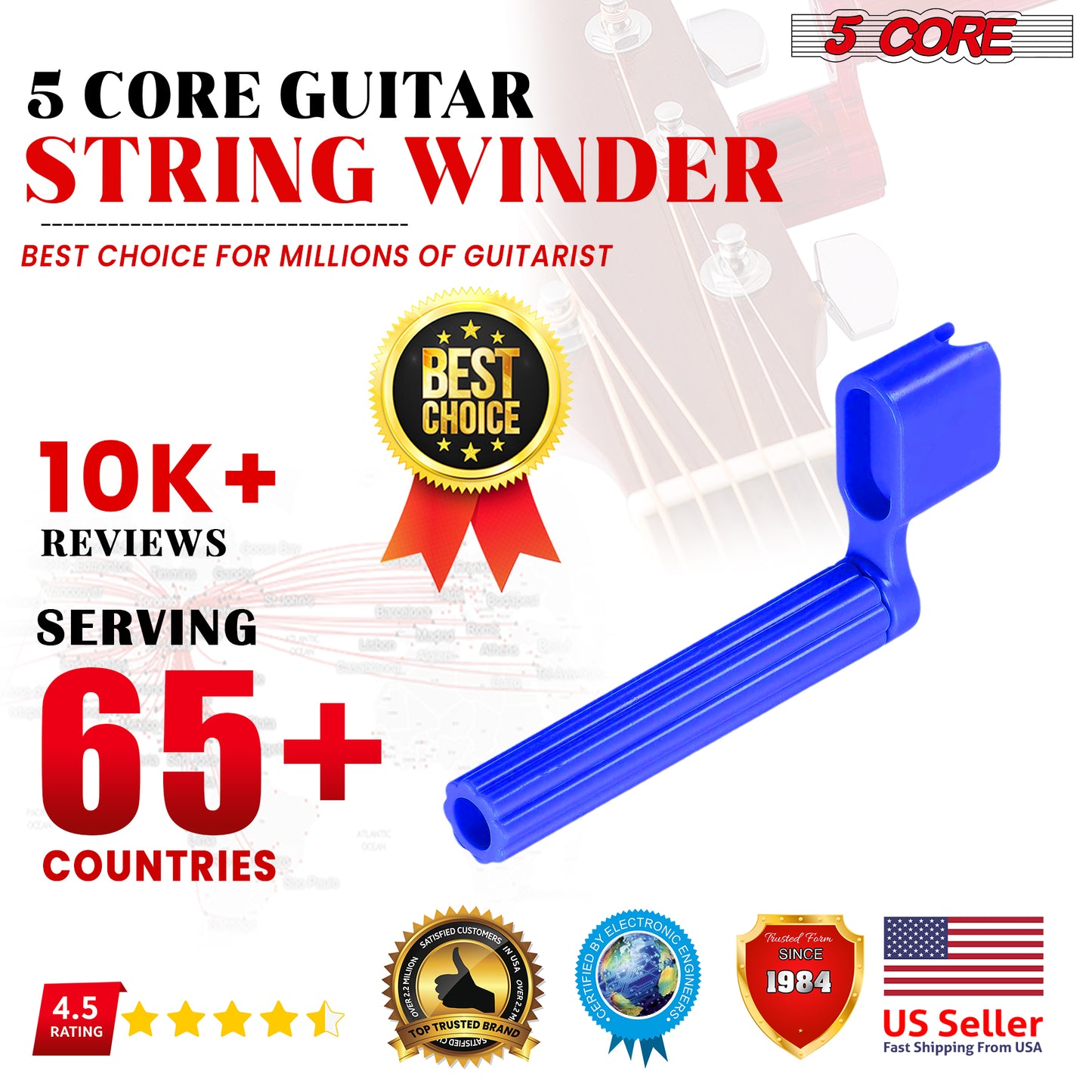 Guitar String Peg Winder & Bridge Pin Remover - 6PCS | EastTone® - Stringspeed