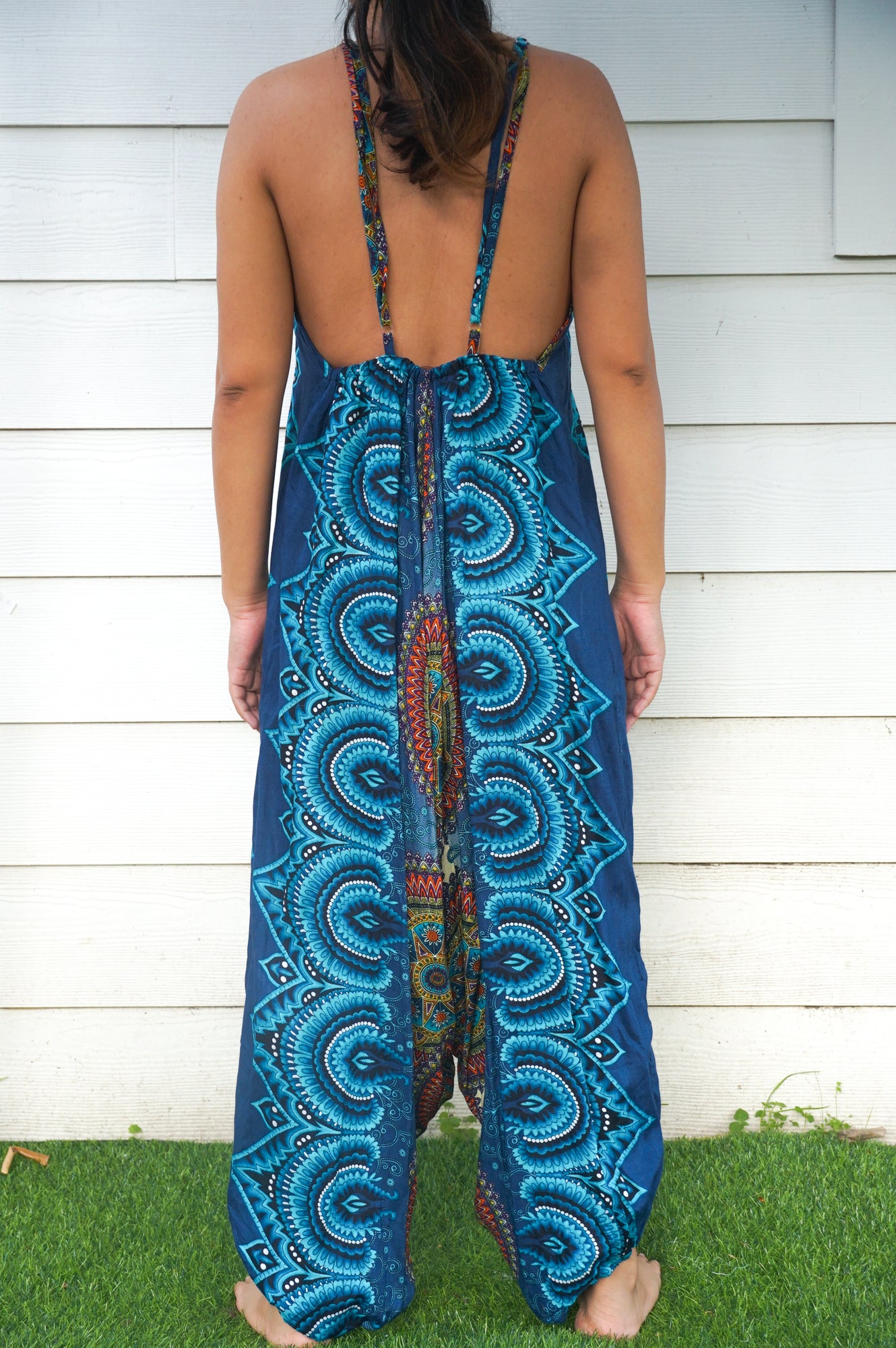 Teal Mandala Boho Hippie Jumpsuit | CozyCouture® - Stringspeed