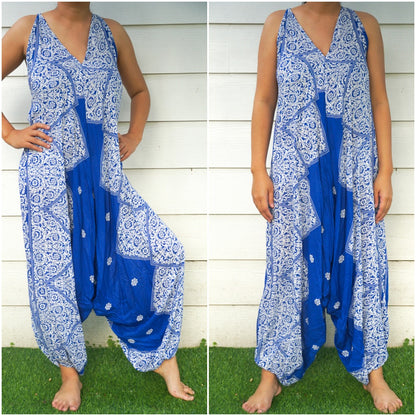 Blue Floral Hippie Jumpsuit | CozyCouture® - Stringspeed