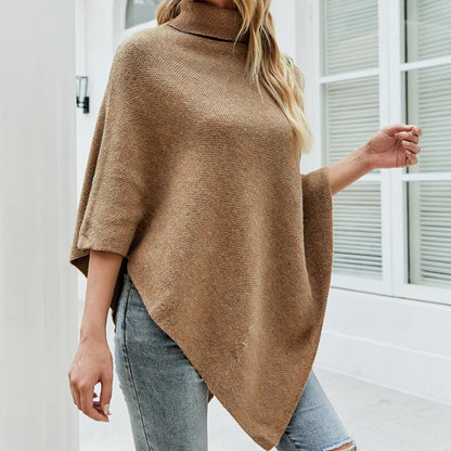 Turtleneck Poncho With Side Buttons Details | CozyCouture® - Stringspeed