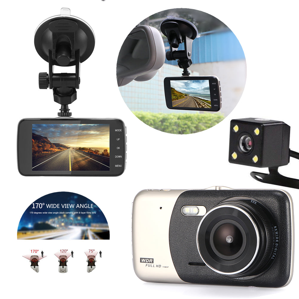 4" Dual Lens 1080P FHD 1.0MP Dash Camera Car DVR | TechTonic® - Stringspeed