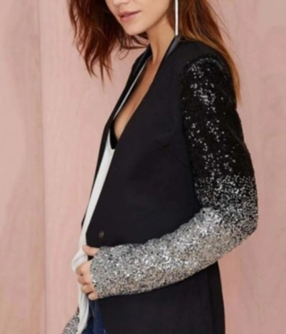 Womens Blazer with Sequins Sleeve | CozyCouture® - Stringspeed