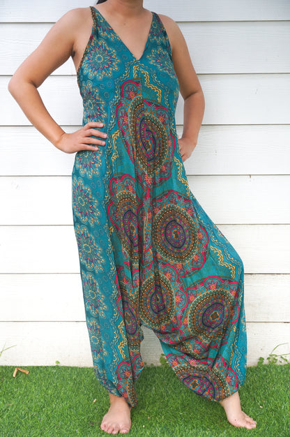 Teal Mandala Hippie Jumpsuit | CozyCouture® - Stringspeed