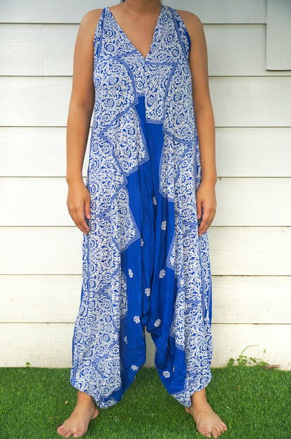 Blue Floral Hippie Jumpsuit | CozyCouture® - Stringspeed