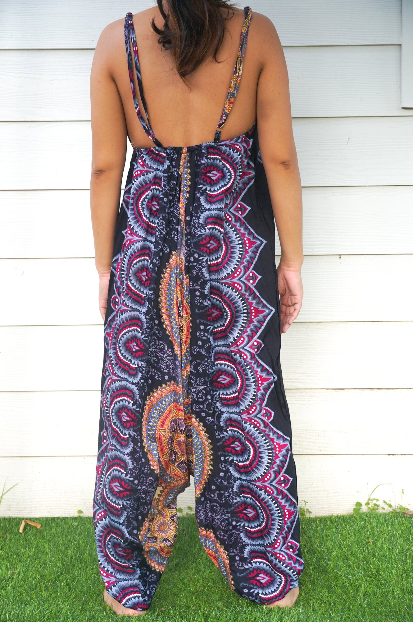 Black Mandala Boho Hippie Jumpsuit | CozyCouture® - Stringspeed