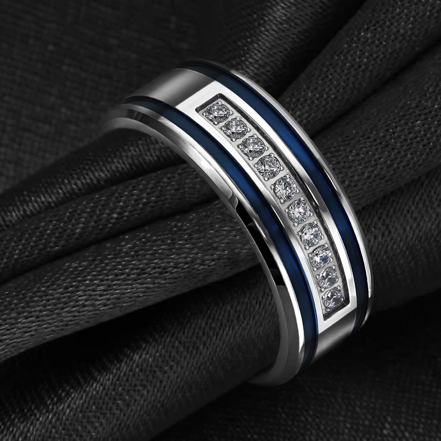 Blue Stripes Ring for Him | BespokeBrothers® - Stringspeed