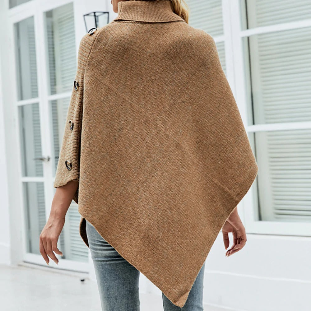 Turtleneck Poncho With Side Buttons Details | CozyCouture® - Stringspeed