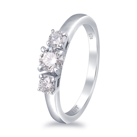 White Moissanite 3-Stone Ring Sterling Silver | CozyCouture® - Stringspeed