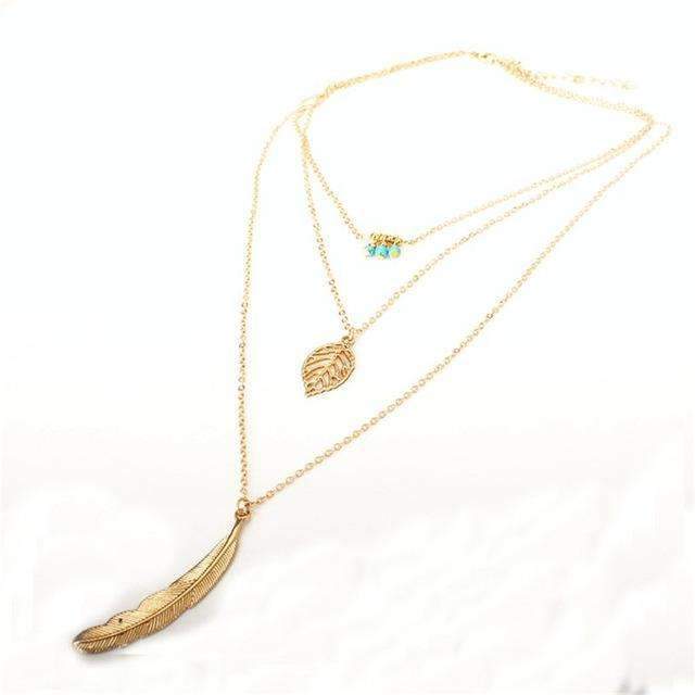 Turquoise Leaf Feather Multi Layer Necklace | CozyCouture® - Stringspeed