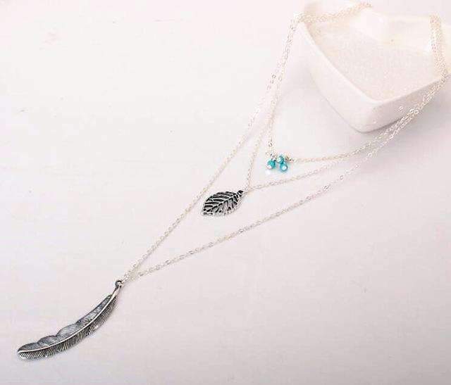 Turquoise Leaf Feather Multi Layer Necklace | CozyCouture® - Stringspeed