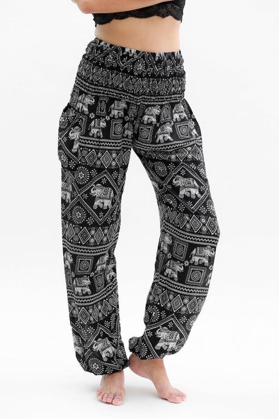 Black ELEPHANT Pants Women Boho Pants Hippie Pants Yoga | CozyCouture® - Stringspeed