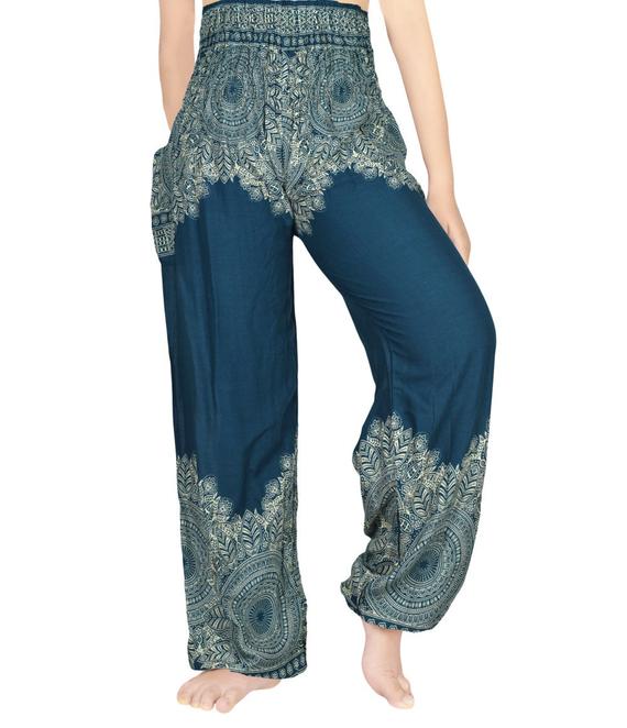 Teal FLORAL Women Boho Pants Hippie Pants Yoga Pants | CozyCouture® - Stringspeed