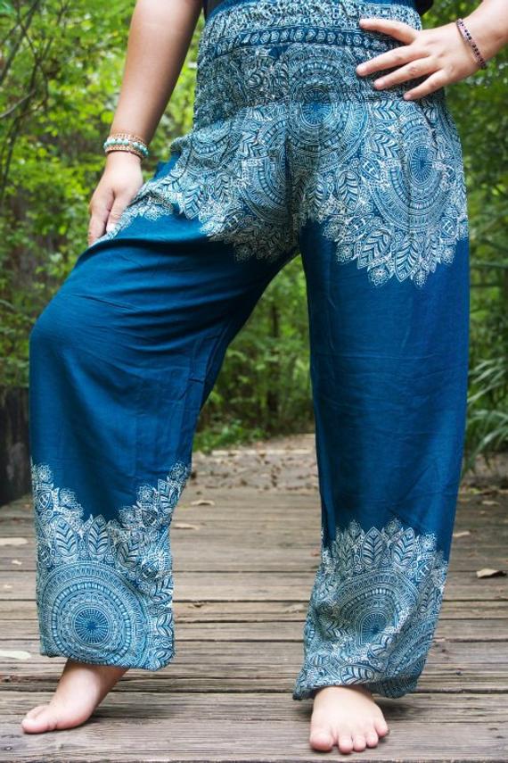 Teal FLORAL Women Boho Pants Hippie Pants Yoga Pants | CozyCouture® - Stringspeed