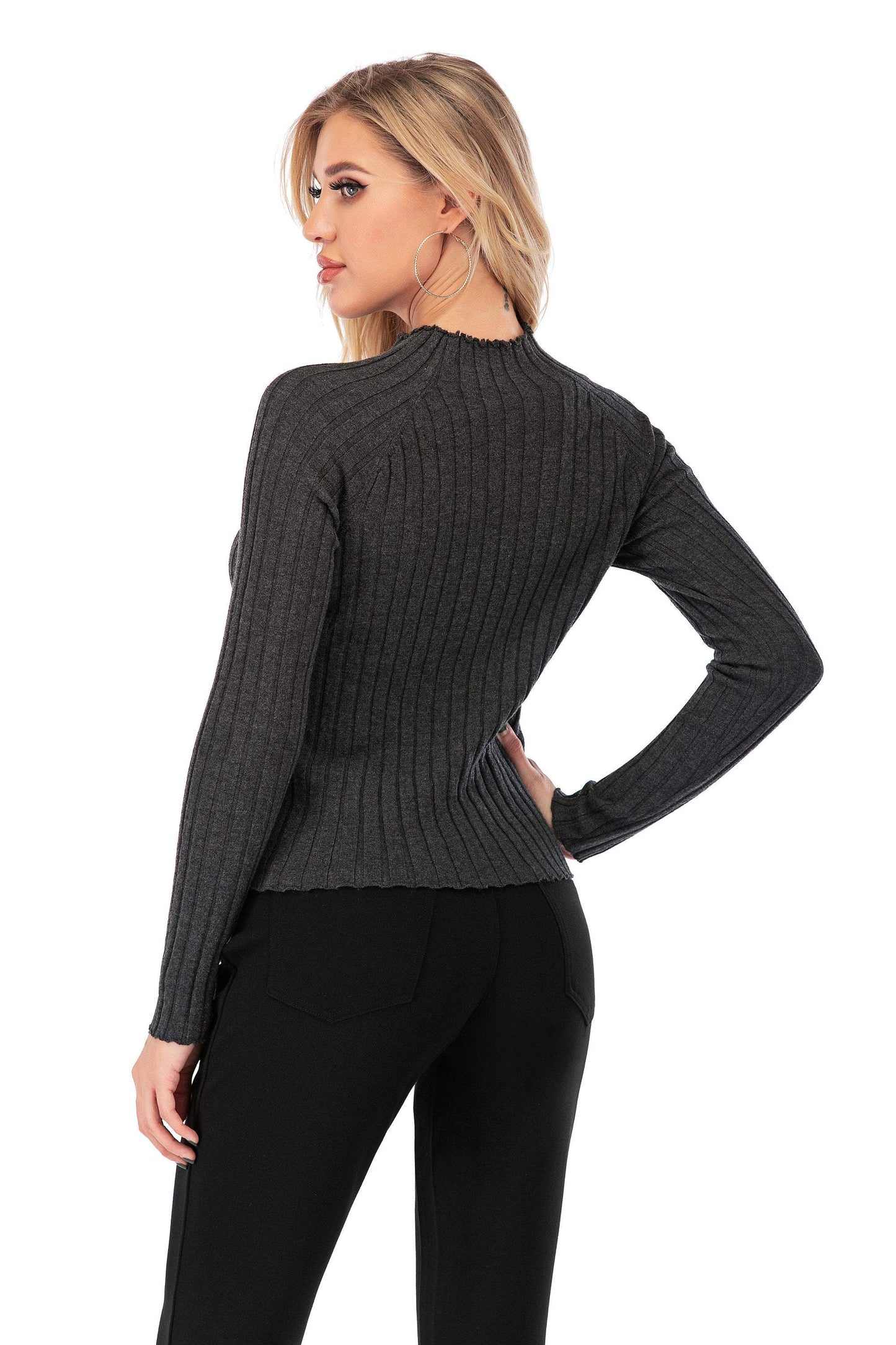 Calison Women's Long Sleeve Mock Neck Wool Stretch Sweater - Stringspeed