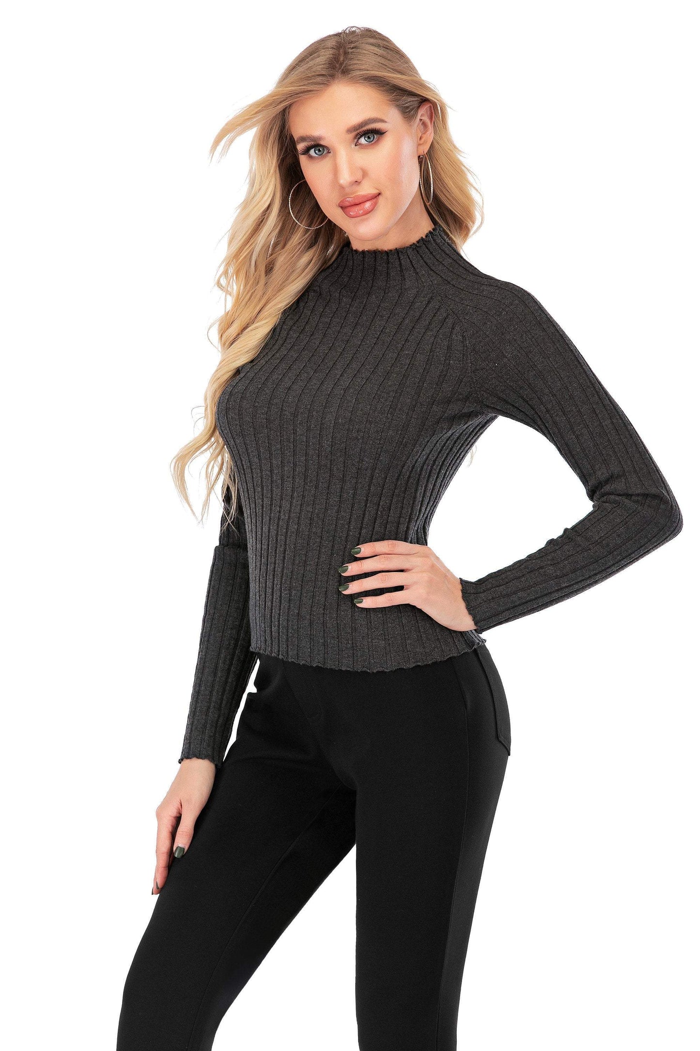 Calison Women's Long Sleeve Mock Neck Wool Stretch Sweater - Stringspeed