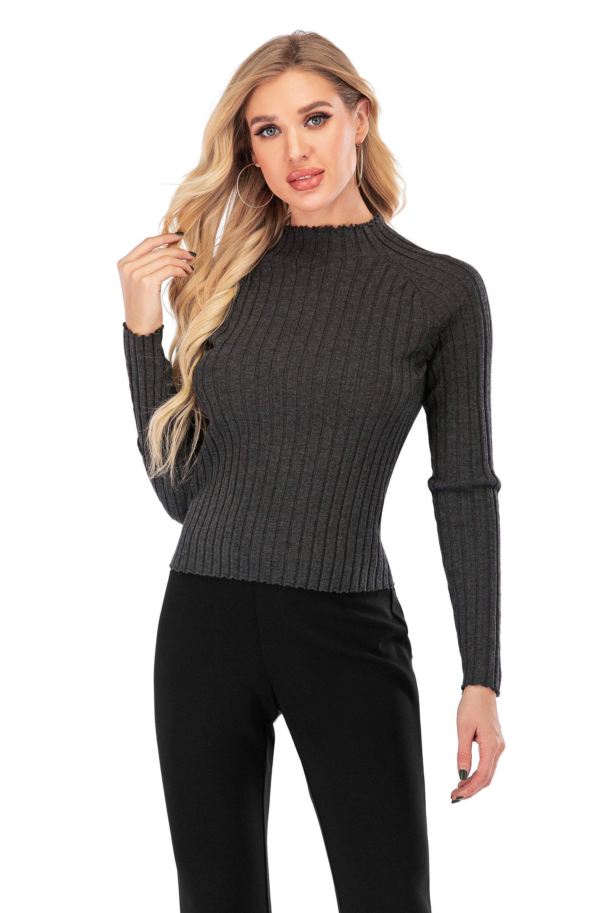 Calison Women's Long Sleeve Mock Neck Wool Stretch Sweater - Stringspeed