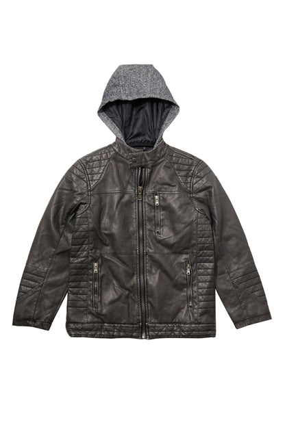 Vegan Leather Moto Jacket with Knit Hoodie | BespokeBrothers® - Stringspeed