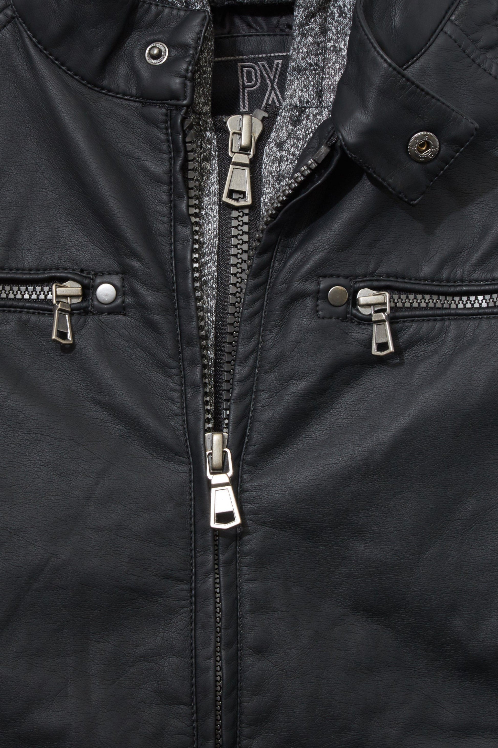 Vegan Leather Moto Jacket with Knit Hoodie | BespokeBrothers® - Stringspeed