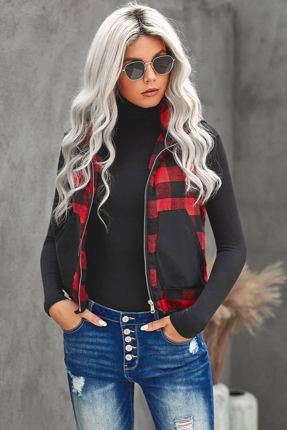 Buffalo Plaid Hooded Vest Coat | CozyCouture® - Stringspeed