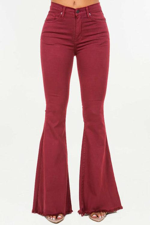 Bell Bottom Jeans | Wine-Colored | CozyCouture® - Stringspeed