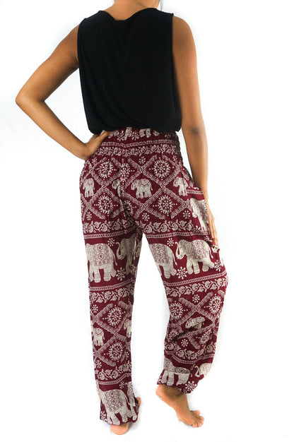 Burgundy Boho Elephant Pants | CozyCouture® - Stringspeed