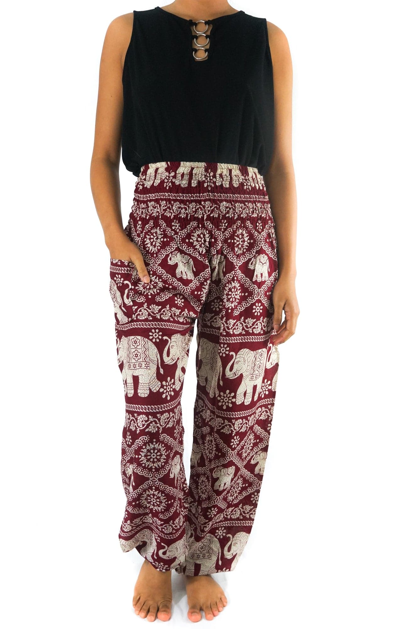 Burgundy Boho Elephant Pants | CozyCouture® - Stringspeed