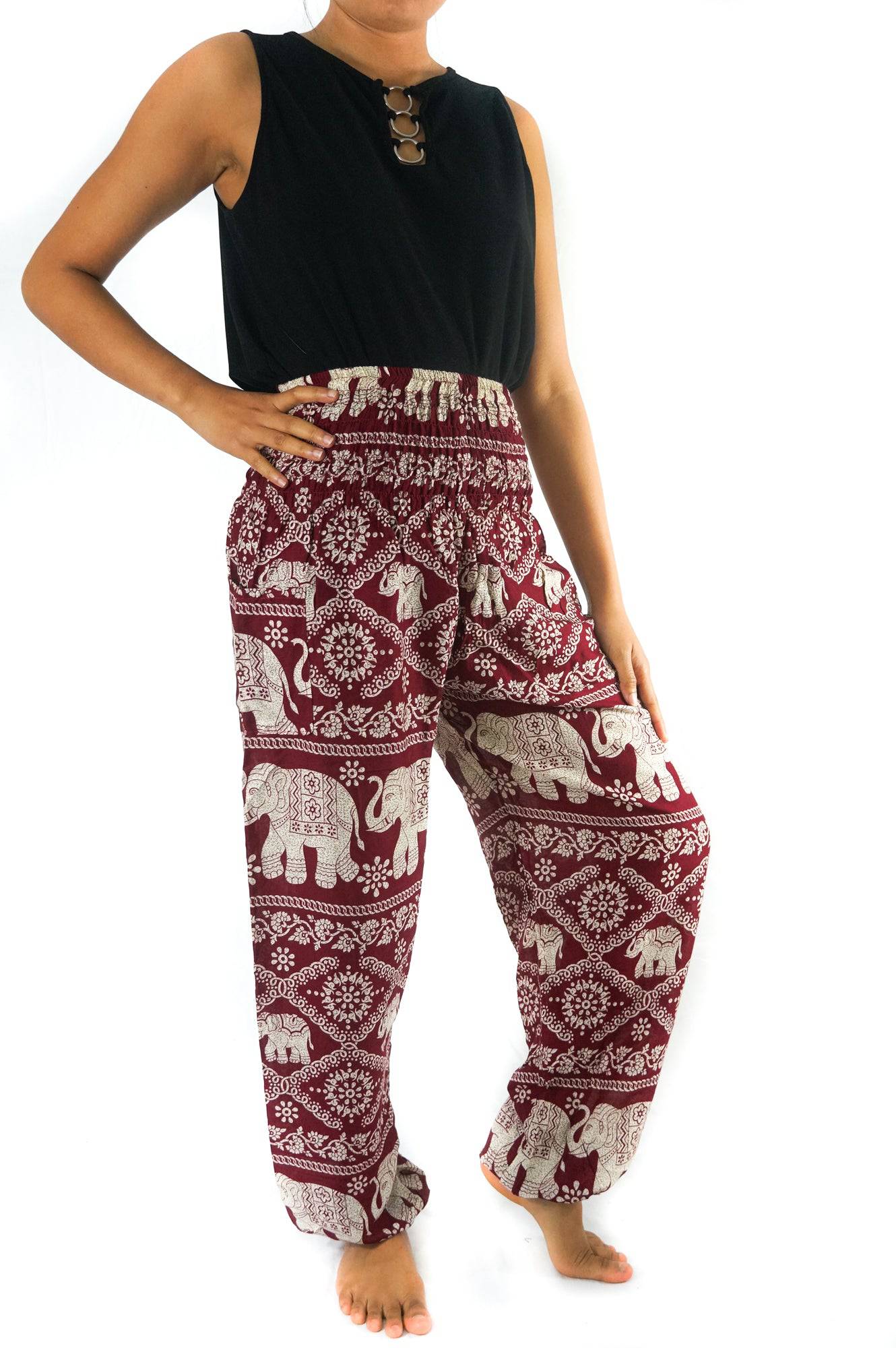 Burgundy Boho Elephant Pants | CozyCouture® - Stringspeed