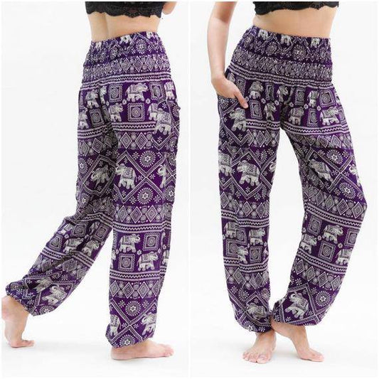 Purple Boho Elephant Pants | CozyCouture® - Stringspeed