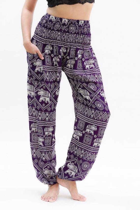 Purple Boho Elephant Pants | CozyCouture® - Stringspeed